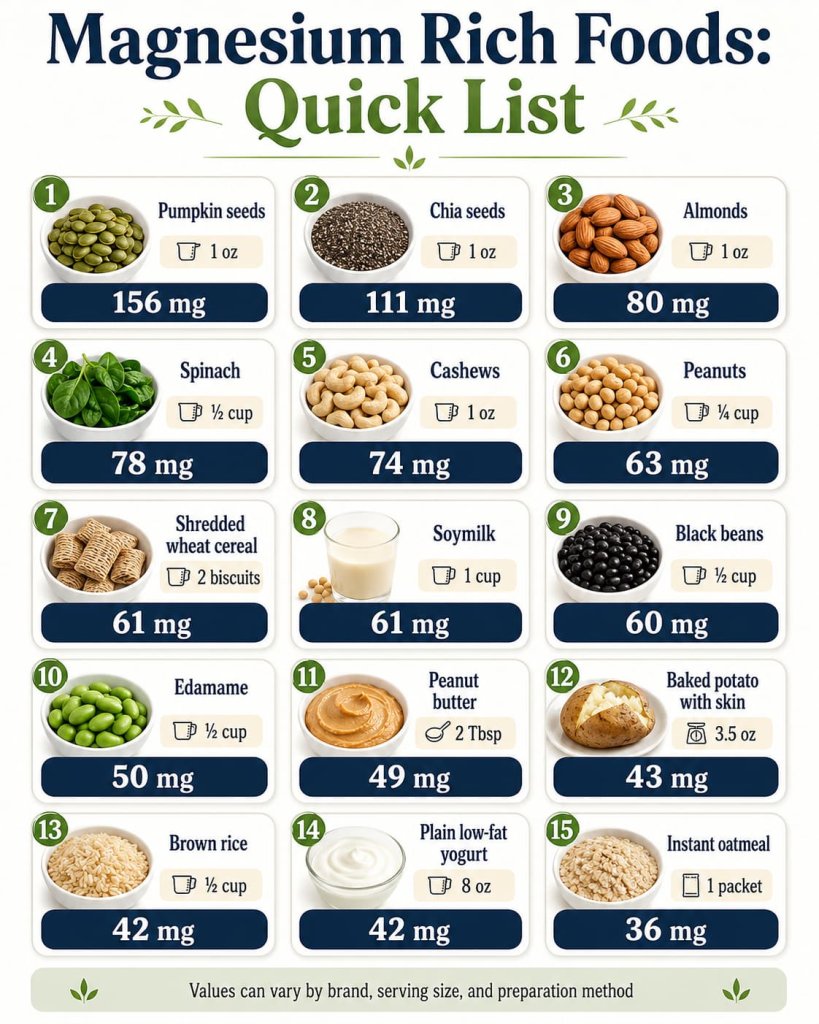Magnesium Rich Foods: Quick List