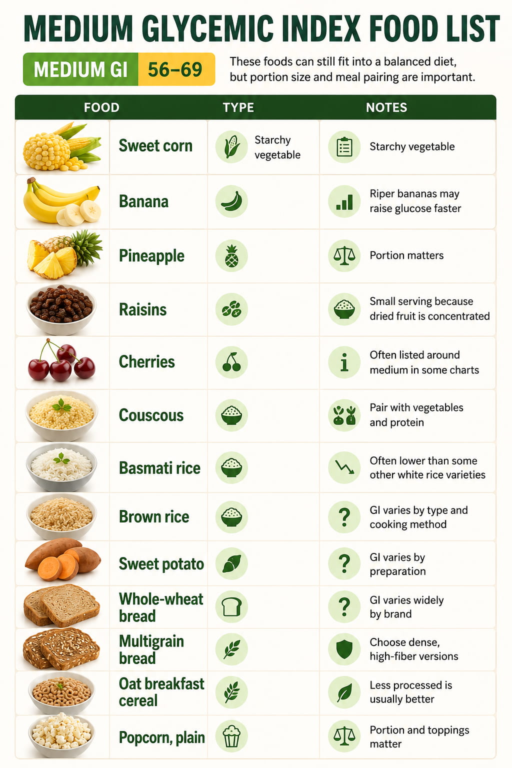 Medium Glycemic Index Food List