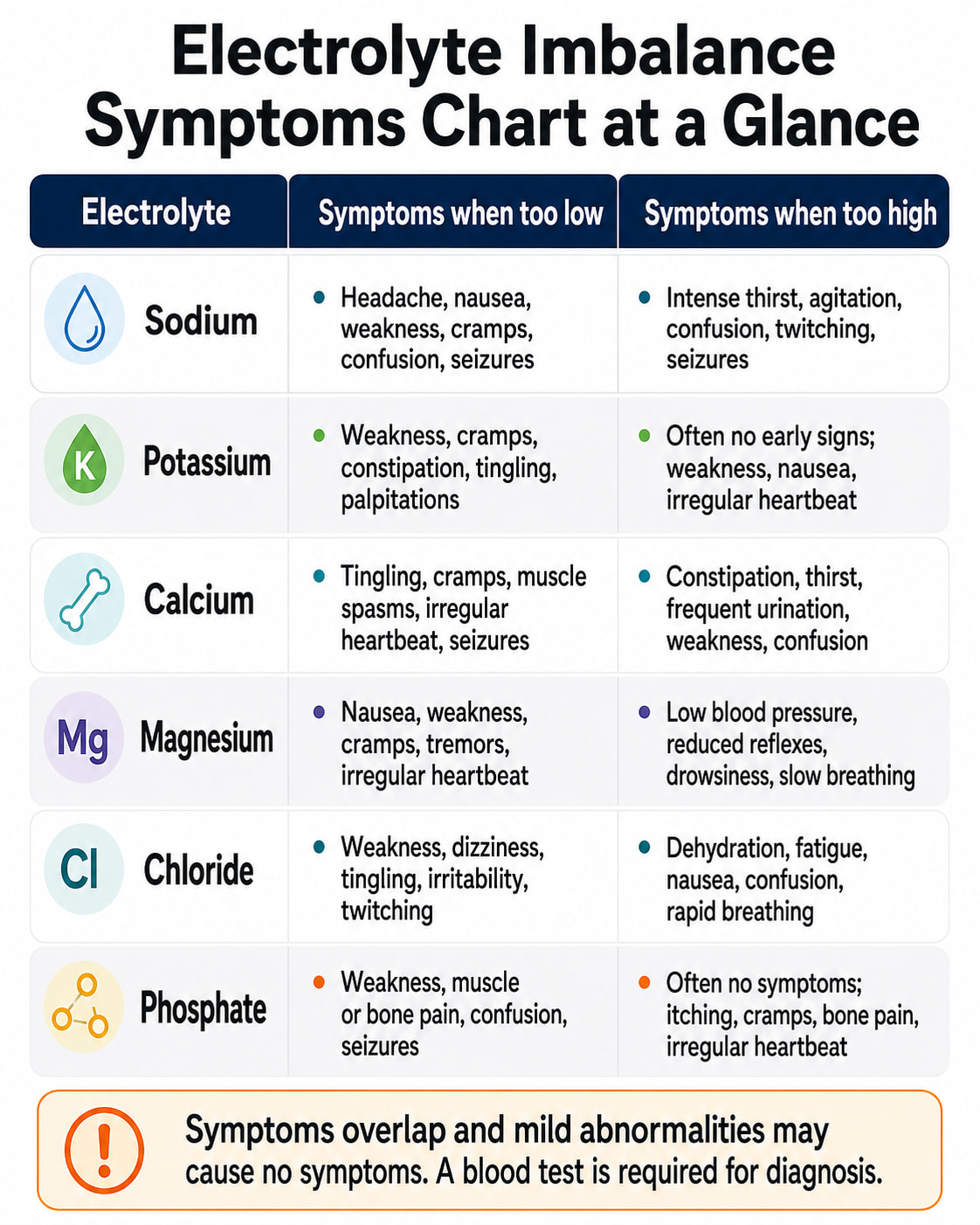 Electrolyte Imbalance Symptoms Chart at a Glance