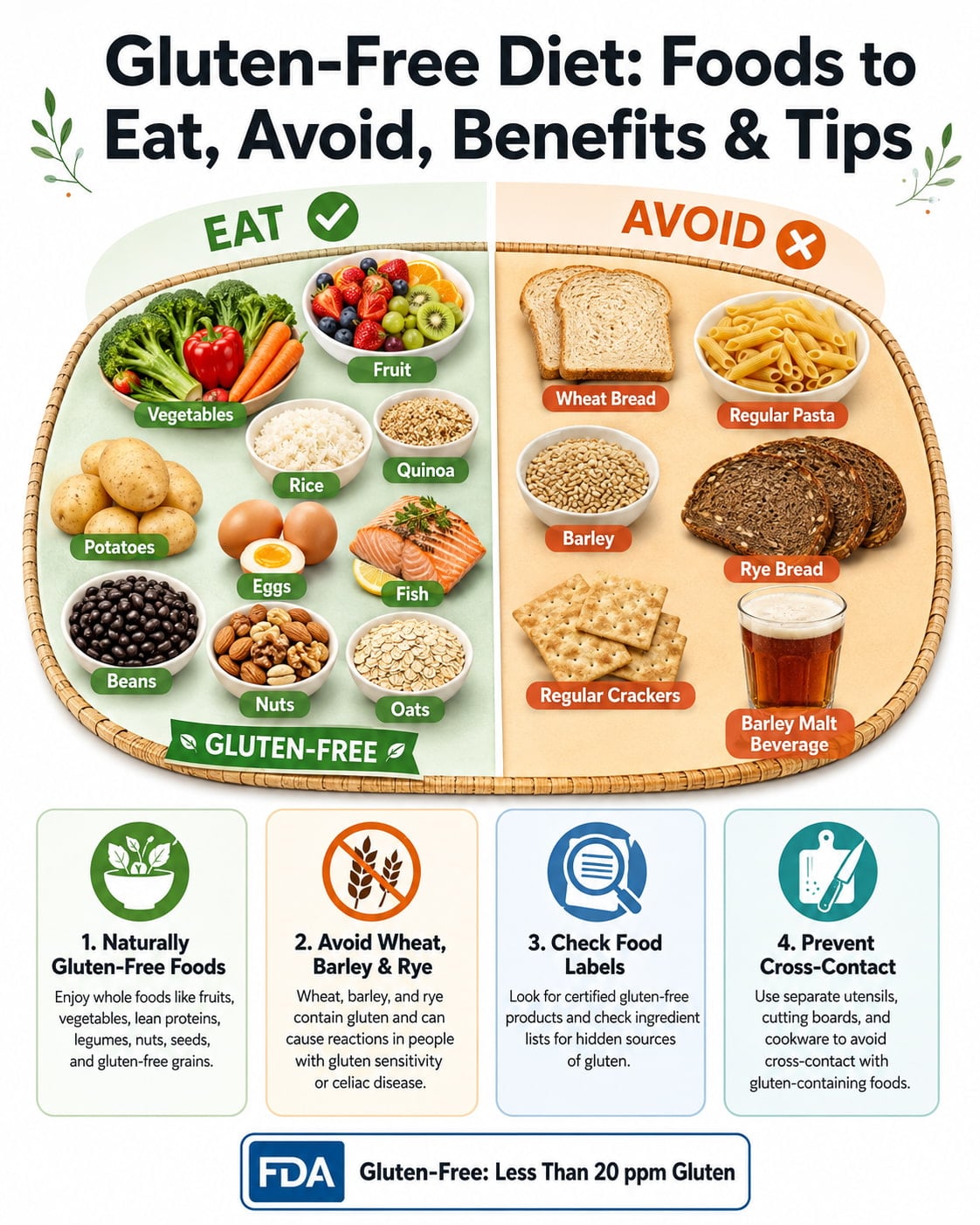 Gluten-Free Diet: Foods to Eat, Avoid, Benefits & Tips