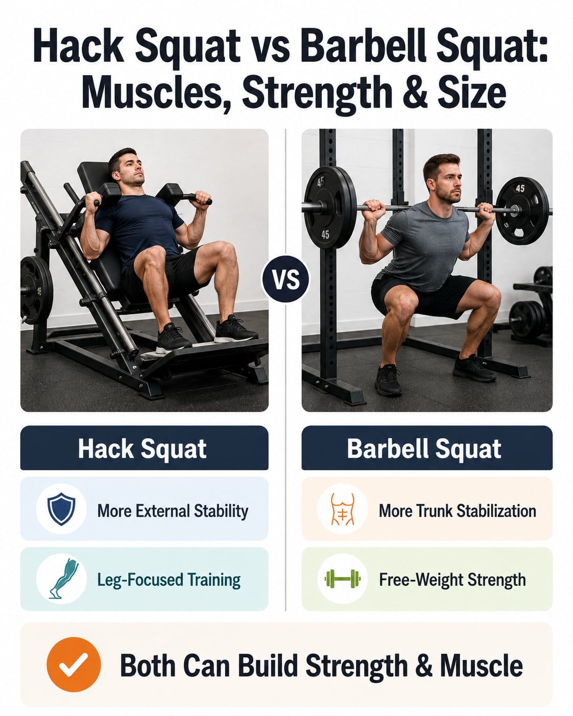 Hack Squat vs Barbell Squat: Muscles, Strength & Size