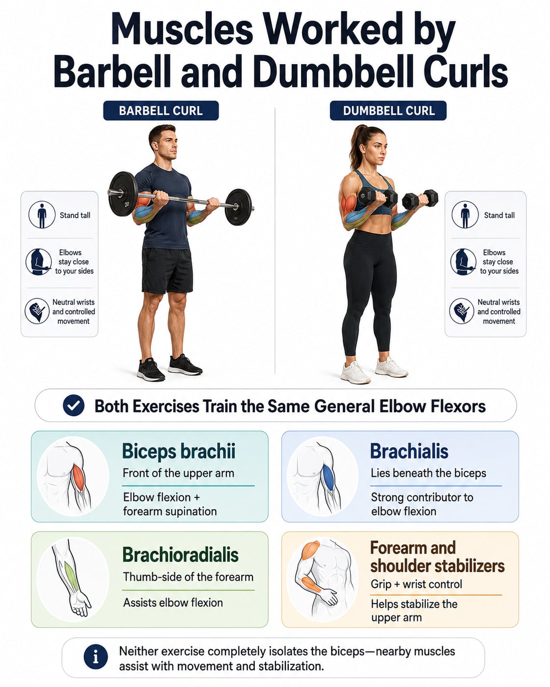 Muscles Worked by Barbell and Dumbbell Curls