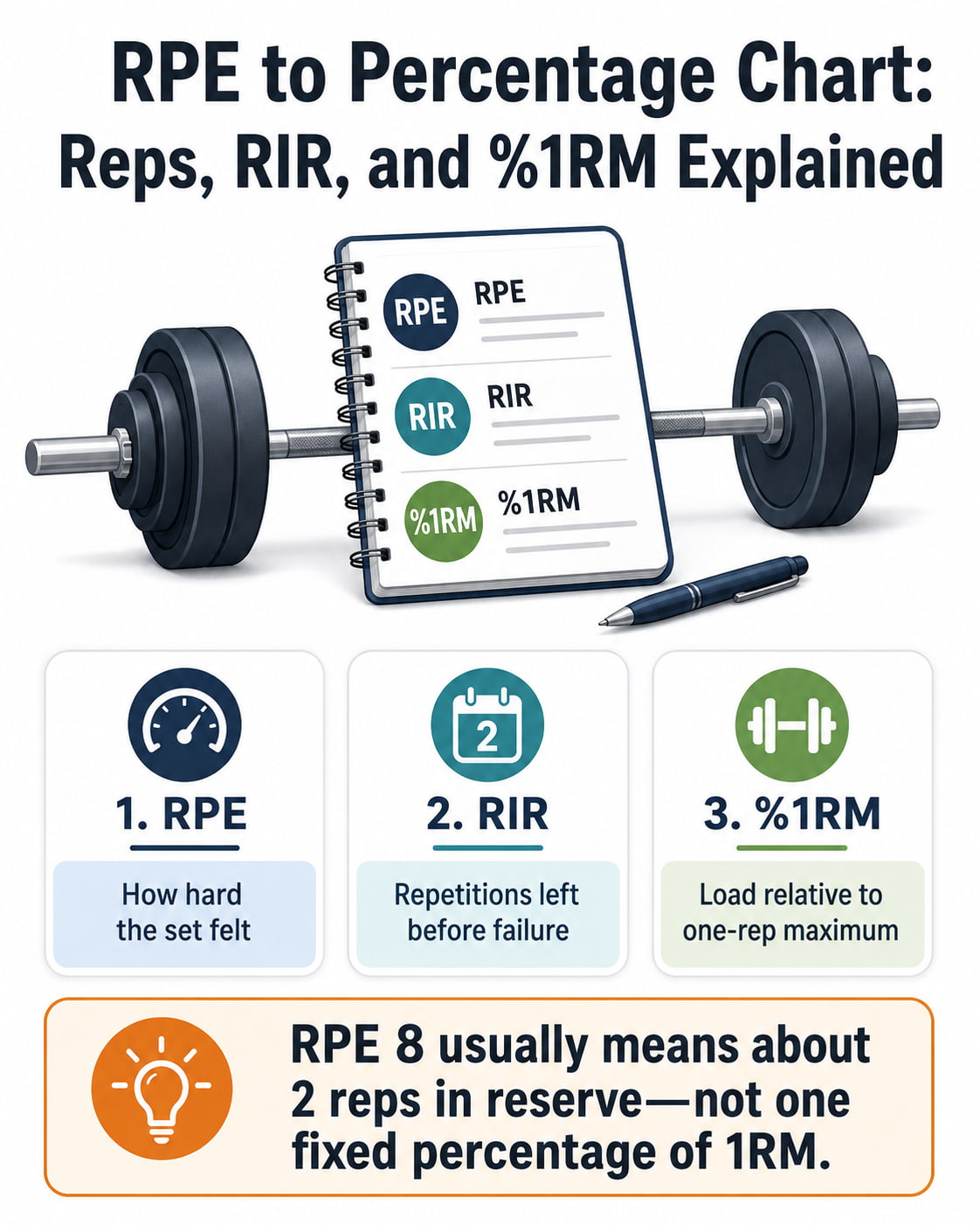 RPE to Percentage Chart: Reps, RIR, and %1RM Explained