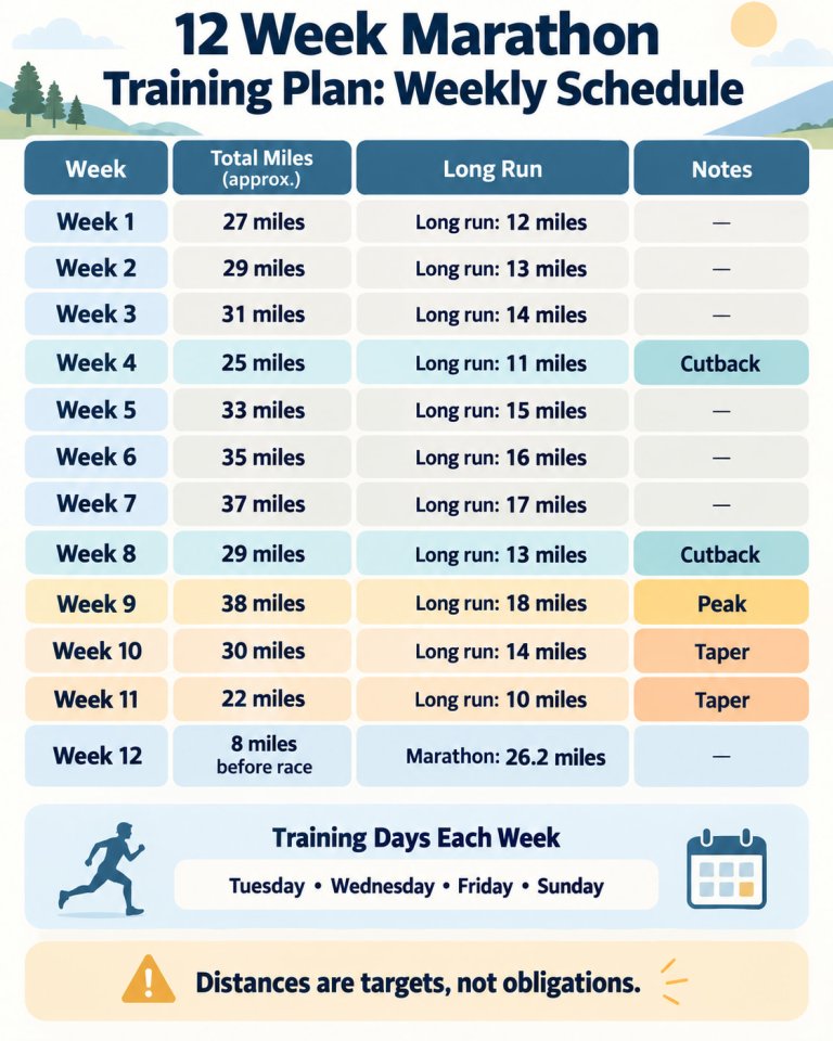 12 Week Marathon Training Plan: Weekly Schedule & Tips