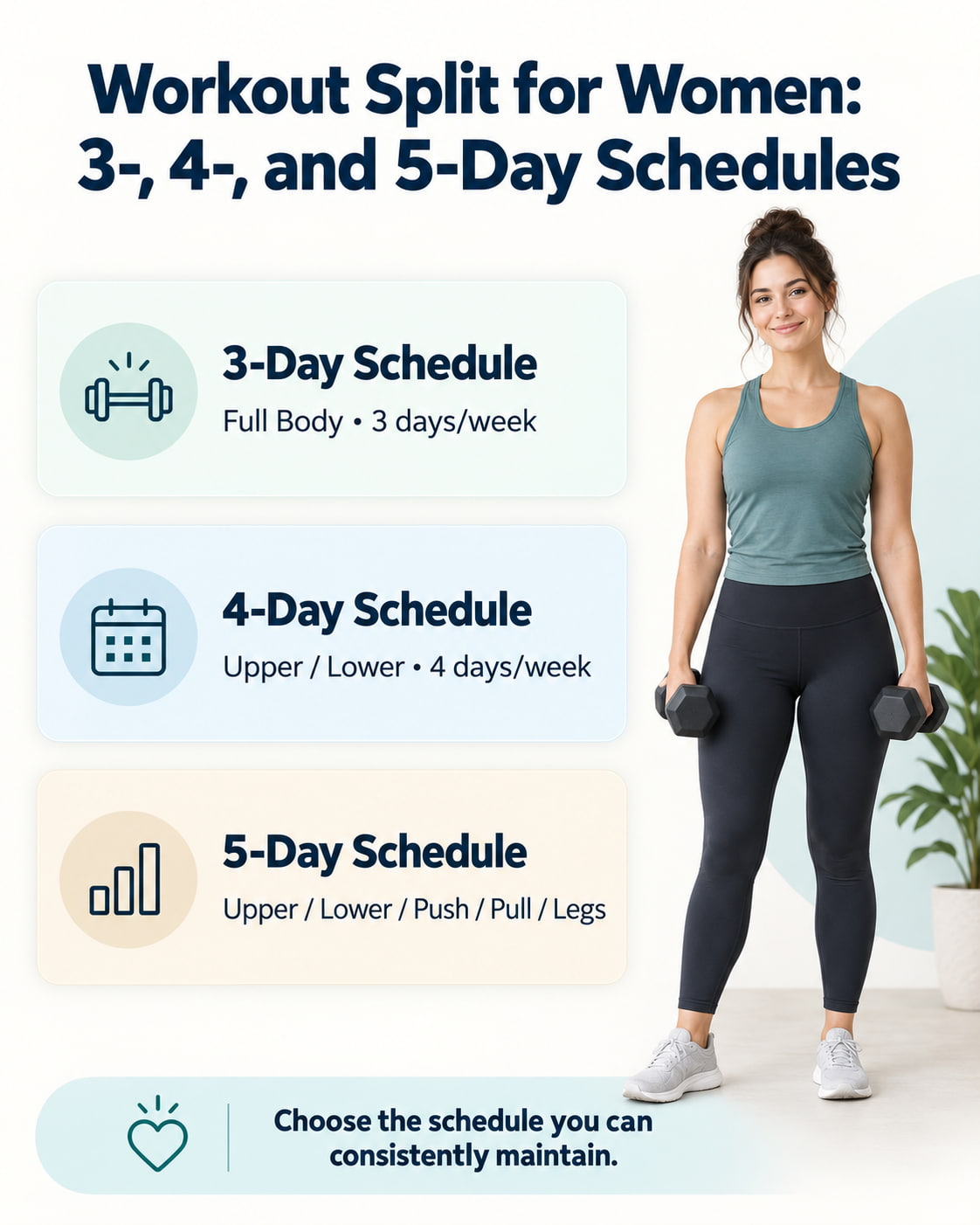 Workout Split for Women: 3-, 4-, and 5-Day Schedules