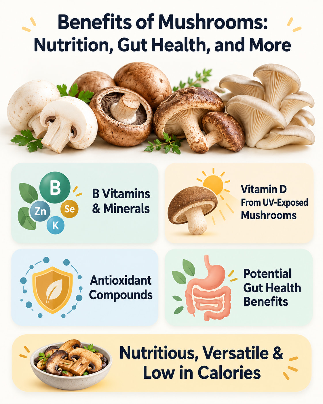 Benefits of Mushrooms: Nutrition, Gut Health, and More